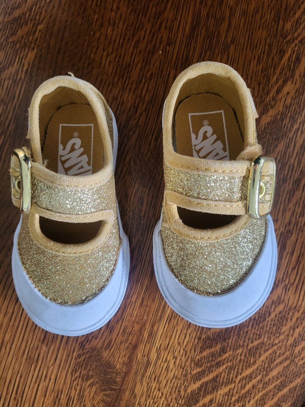 Vans Off the Wall Gold Sparkle Mary Janes Toddler Size 4